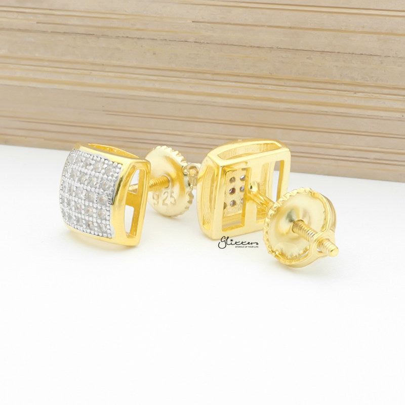 Sterling Silver C.Z Paved Square Stud Earrings-Cubic Zirconia, earrings, Hip Hop Earrings, Iced Out, Jewellery, Men's Earrings, Men's Jewellery, Stud Earrings, Women's Earrings, Women's Jewellery-sse0408-3_1-Glitters