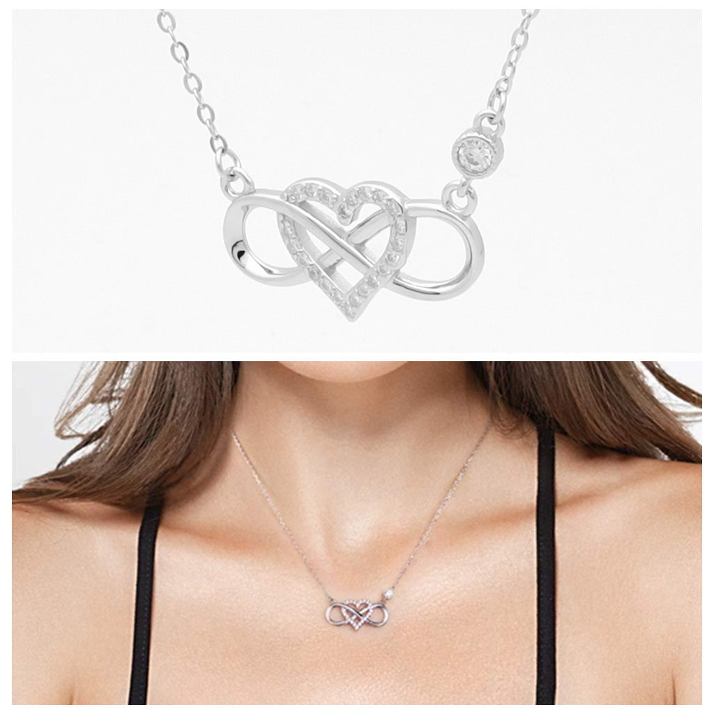 Sterling Silver Infinity with C.Z Heart Necklace - Silver-Cubic Zirconia, Jewellery, Necklaces, New, Sterling Silver Necklaces, Women's Jewellery, Women's Necklace-ssp0177-5-1-Glitters
