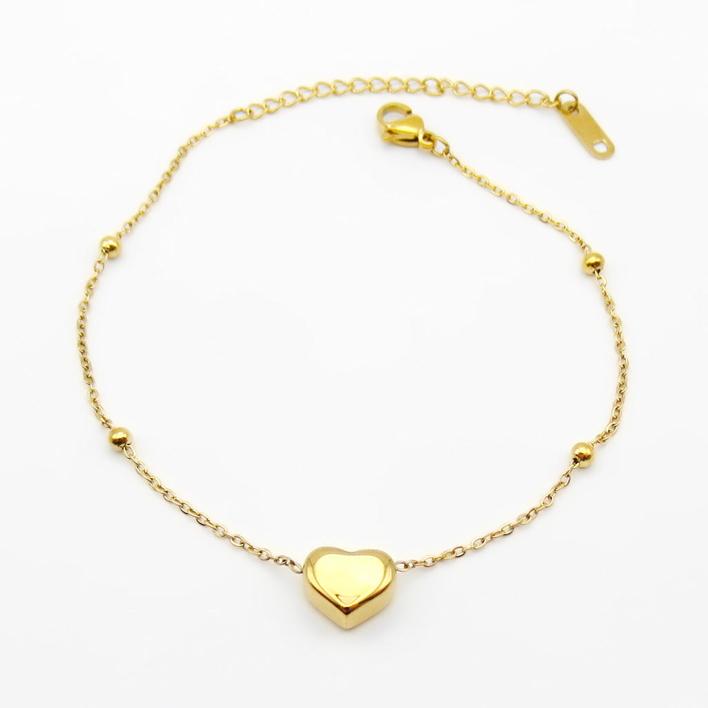 Stainless Steel Heart Charm Anklet - Gold-Anklet-1-Glitters