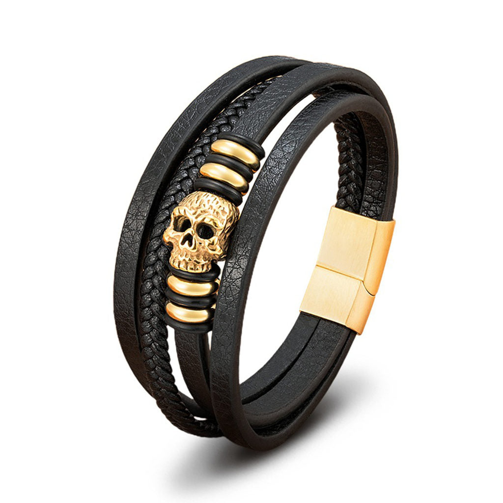 Multi-Layer Leather Skull Bracelet - Punk Braided Wristband