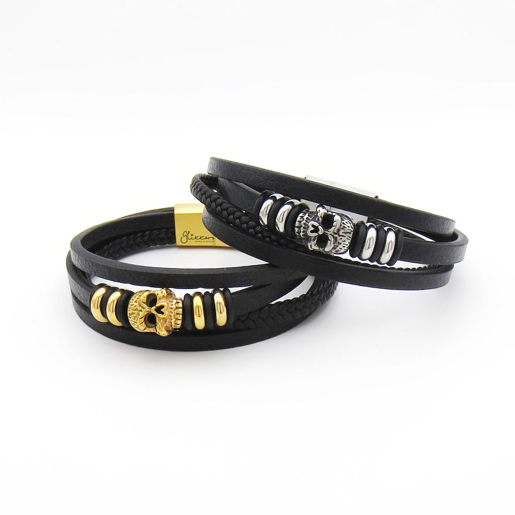 Multi-Layer Leather Skull Bracelet - Punk Braided Wristband-Leather Bracelets-5-Glitters
