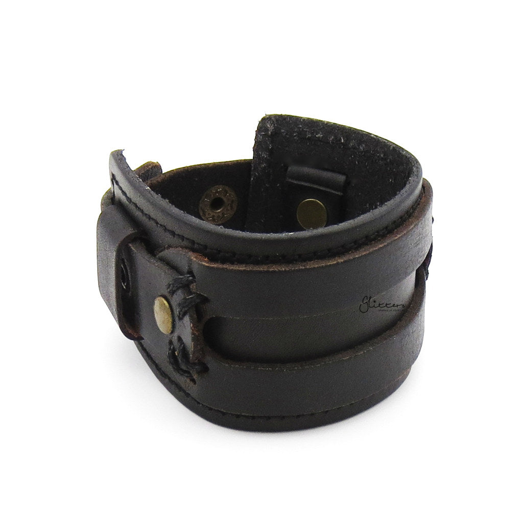 Punk Style Wide Adjustable Leather Wrap Bracelet-Leather Bracelets-4-Glitters