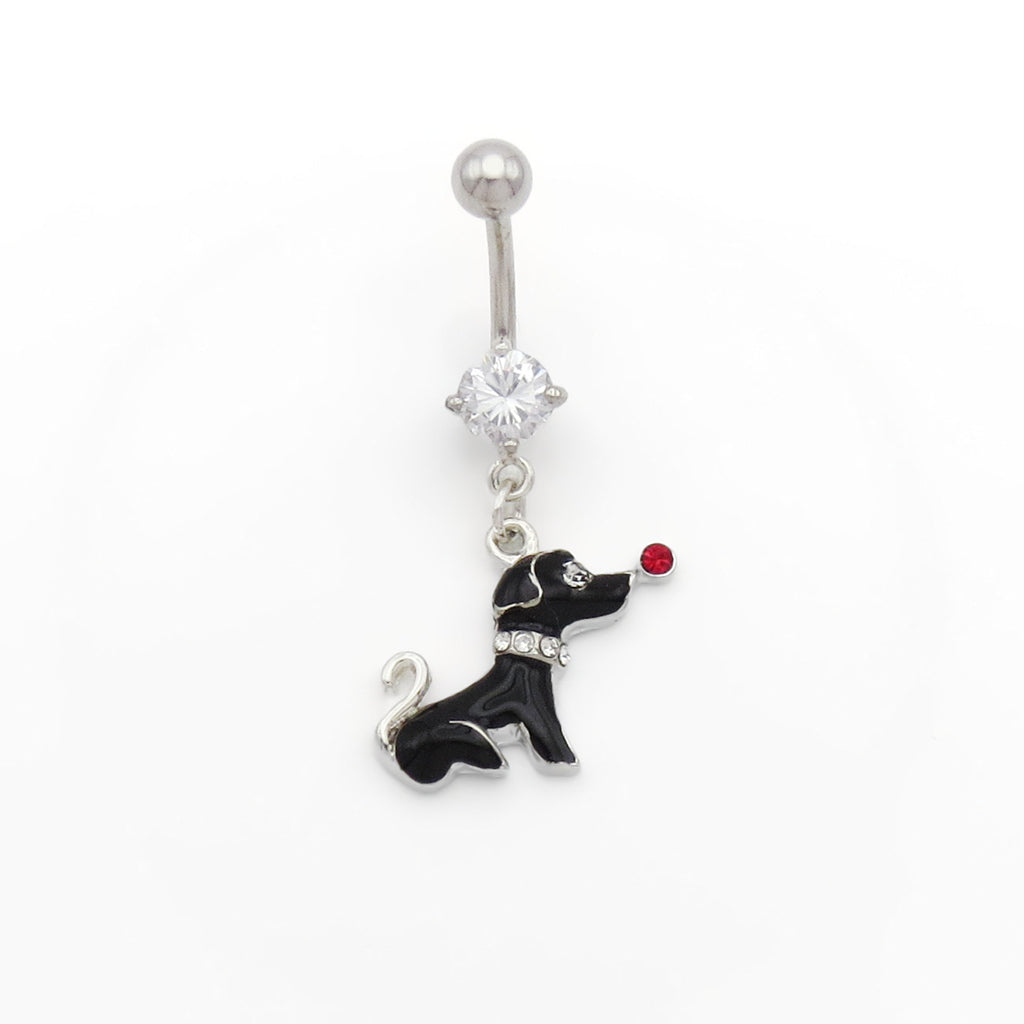 Black Dog Dangle Belly Button Ring