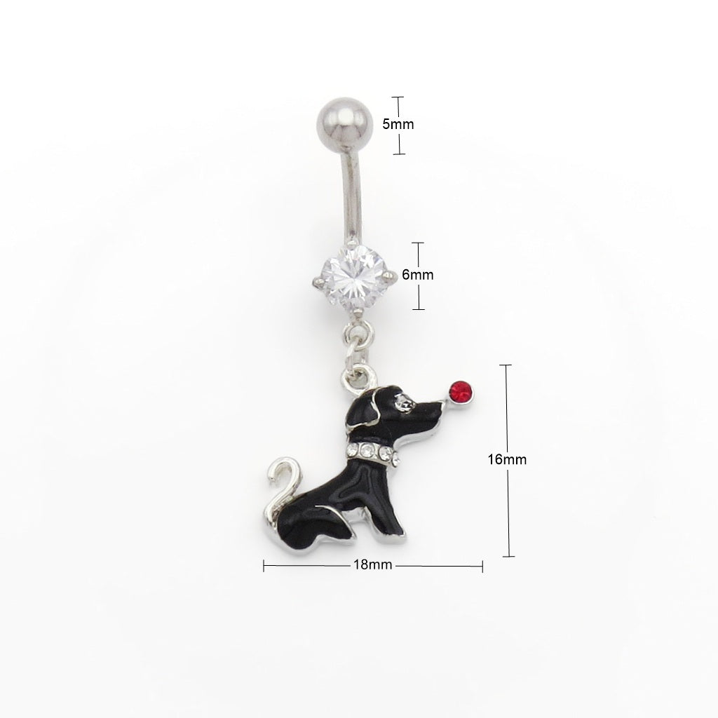 Black Dog Dangle Belly Button Ring
