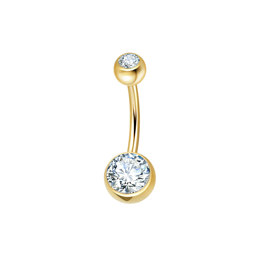 Titanium Double CZ Belly Button Navel Ring - Gold