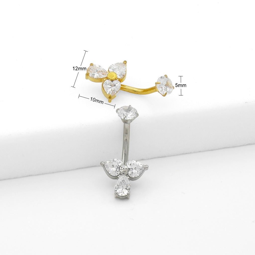 Teardrop & Heart CZ Belly Button Navel Ring - Gold-Belly Rings-3-Glitters