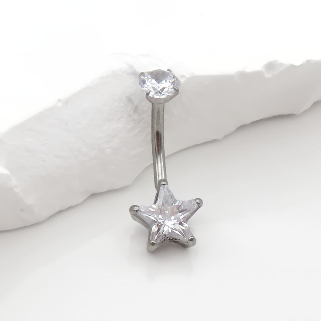 Star CZ Belly Button Navel Ring - Silver-Belly Rings-3-Glitters