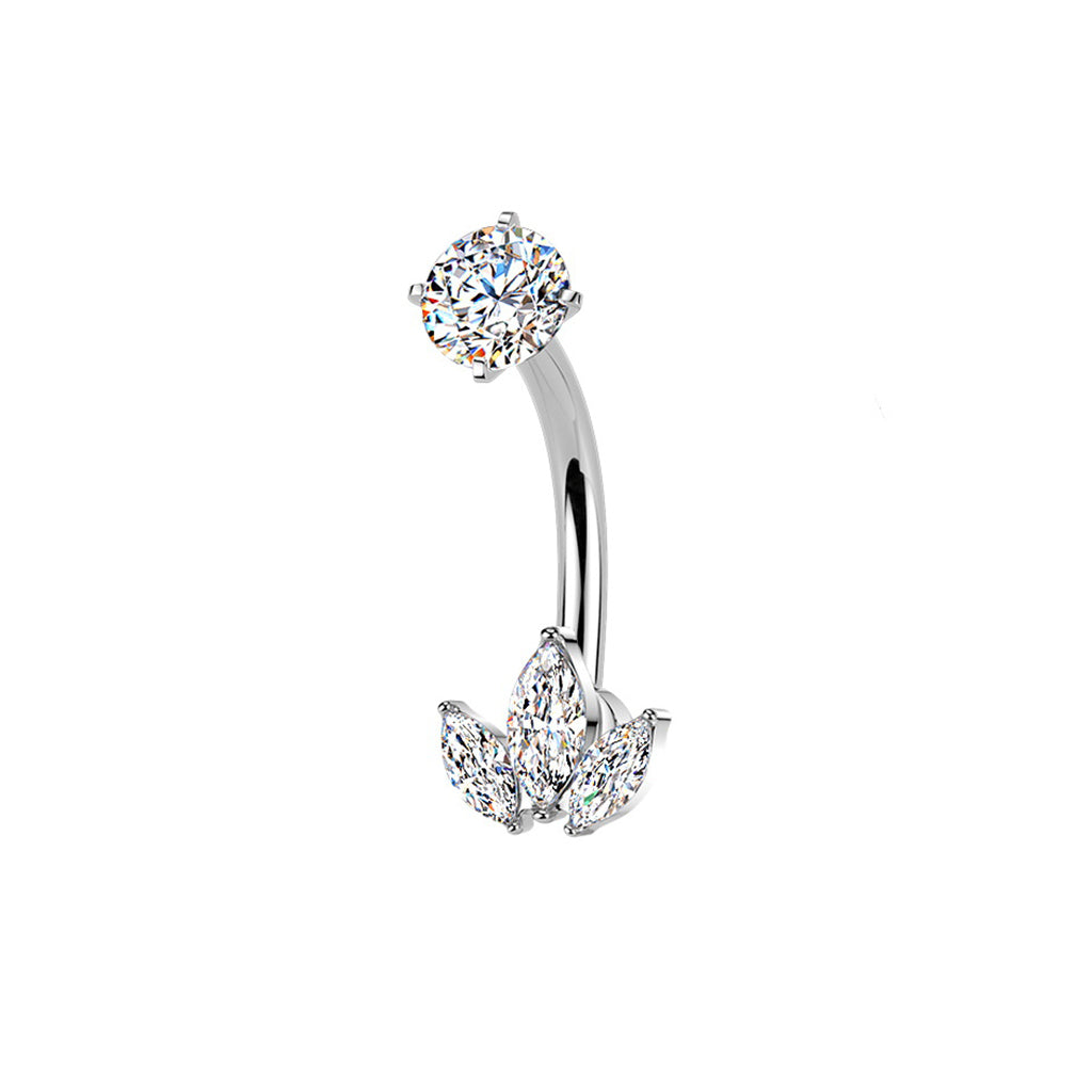 3 Marquise CZ Belly Button Navel Ring - Silver