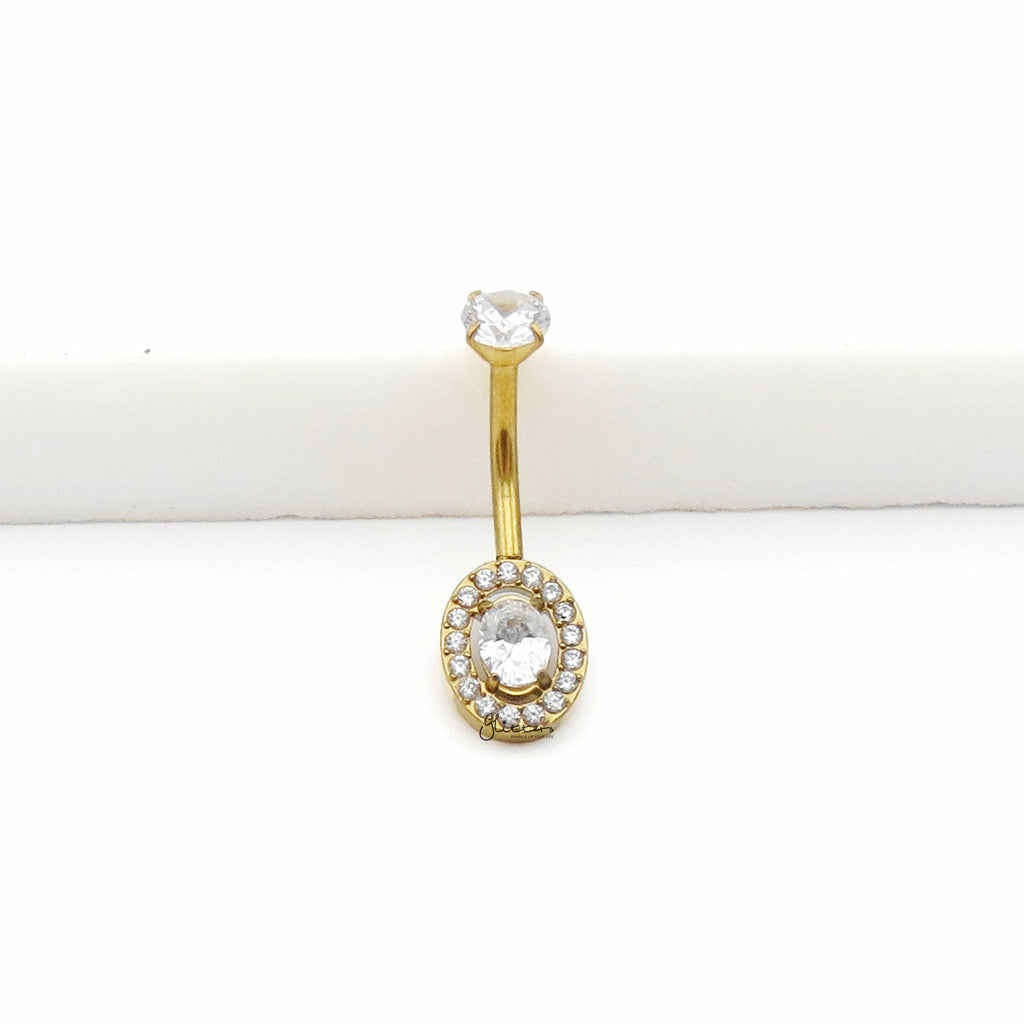 Halo Oval CZ Belly Button Navel Ring