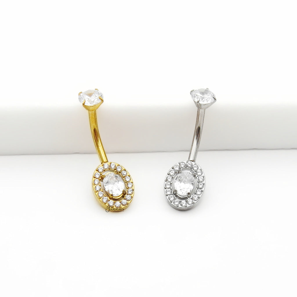 Halo Oval CZ Belly Button Navel Ring