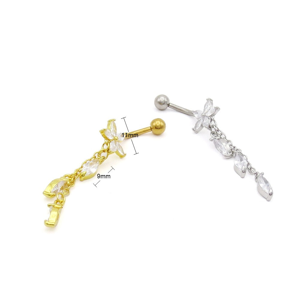 Marquise CZ Flower Dangle Belly Ring