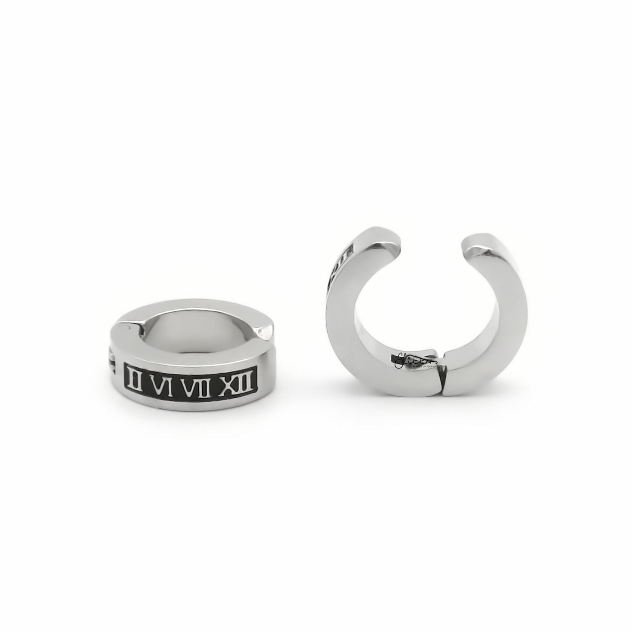 Stainless Steel Clip On Roman numerals Hoop Earrings-Non Piercing-4-Glitters