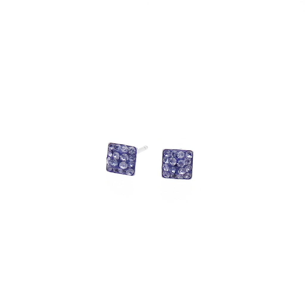 Sterling Silver Pave Crystal Square Stud Earrings
