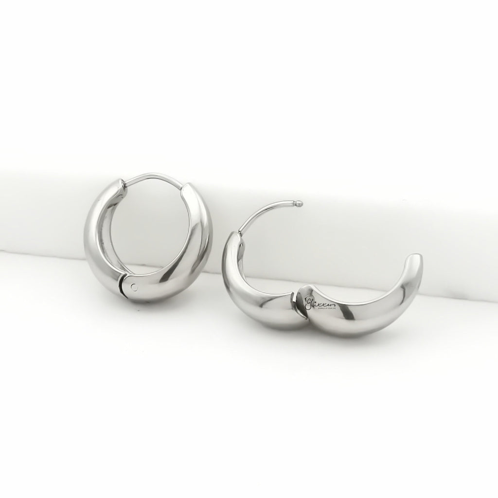 Stainless Steel Tapered Huggie Hoop Earrings - Silver