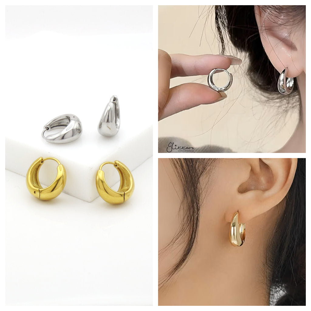 Stainless Steel Tapered Huggie Hoop Earrings - Silver