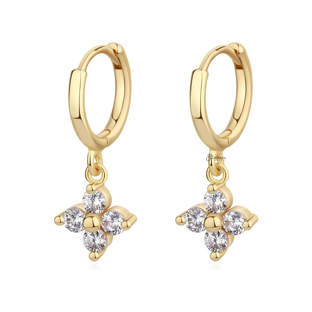 Stainless Steel CZ Clover Flower Dangle Hoop Earrings-Earrings-5-Glitters