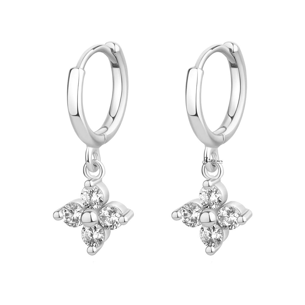 Stainless Steel CZ Clover Flower Dangle Hoop Earrings-Earrings-4-Glitters