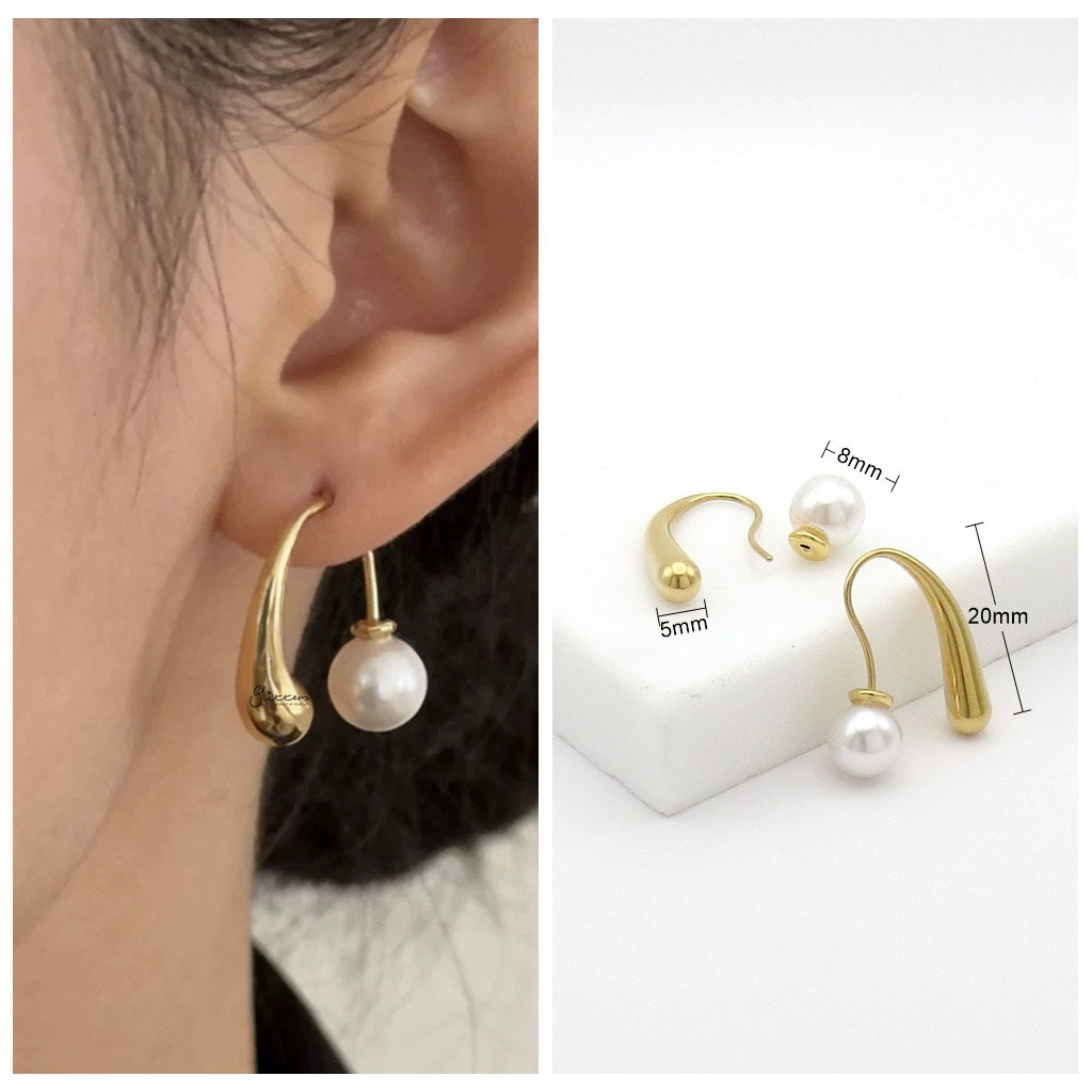 Stainless Steel Liquid Drop Pearl Hook Earrings-Earrings-2-Glitters
