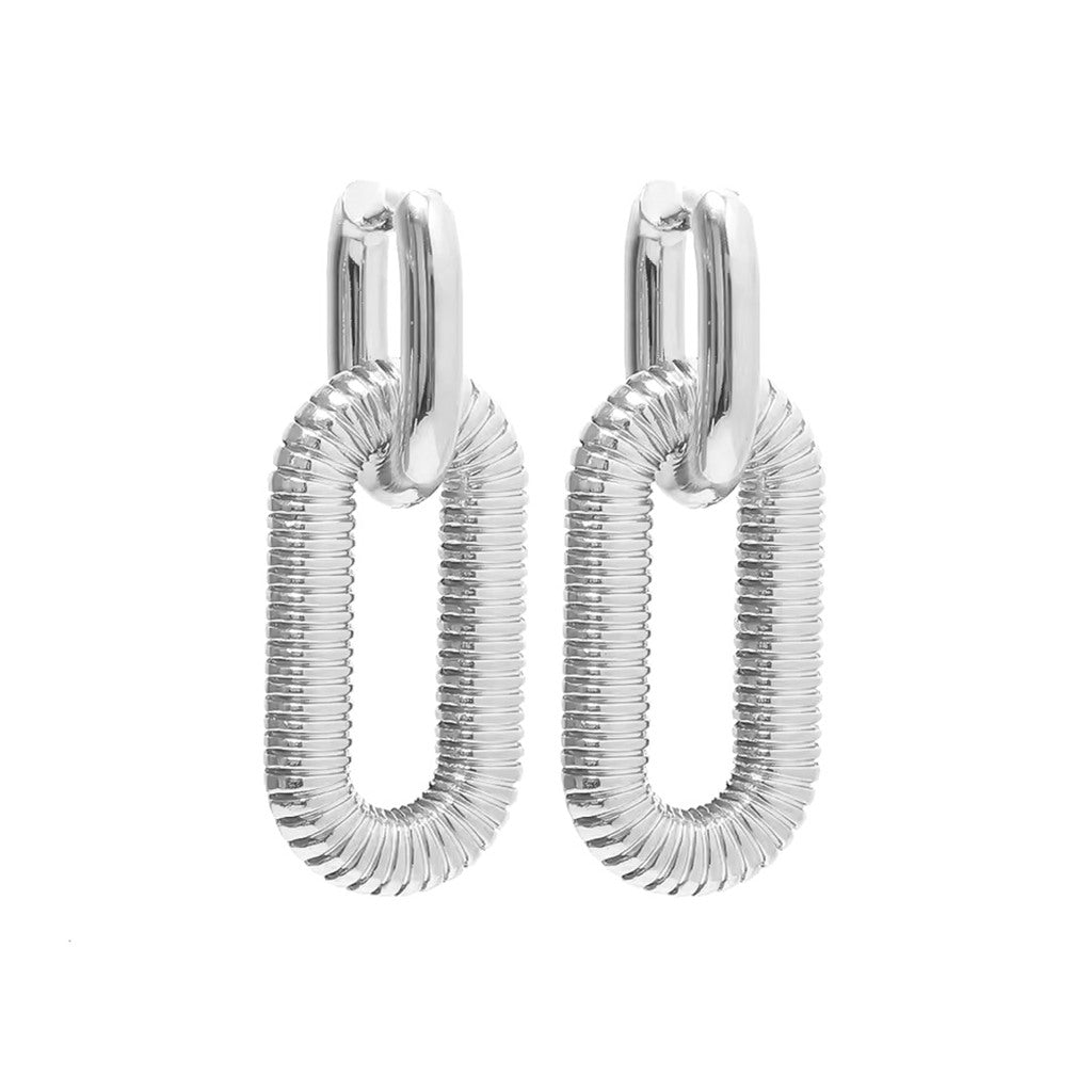 Stainless Steel Detachable Ribbed Link Hoop Earrings-Earrings-4-Glitters
