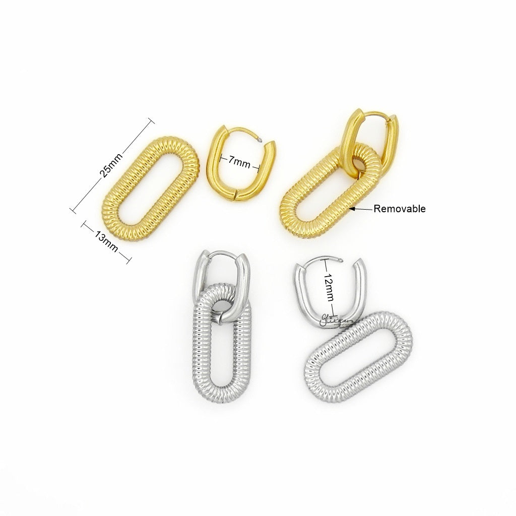 Stainless Steel Detachable Ribbed Link Hoop Earrings-Earrings-3-Glitters