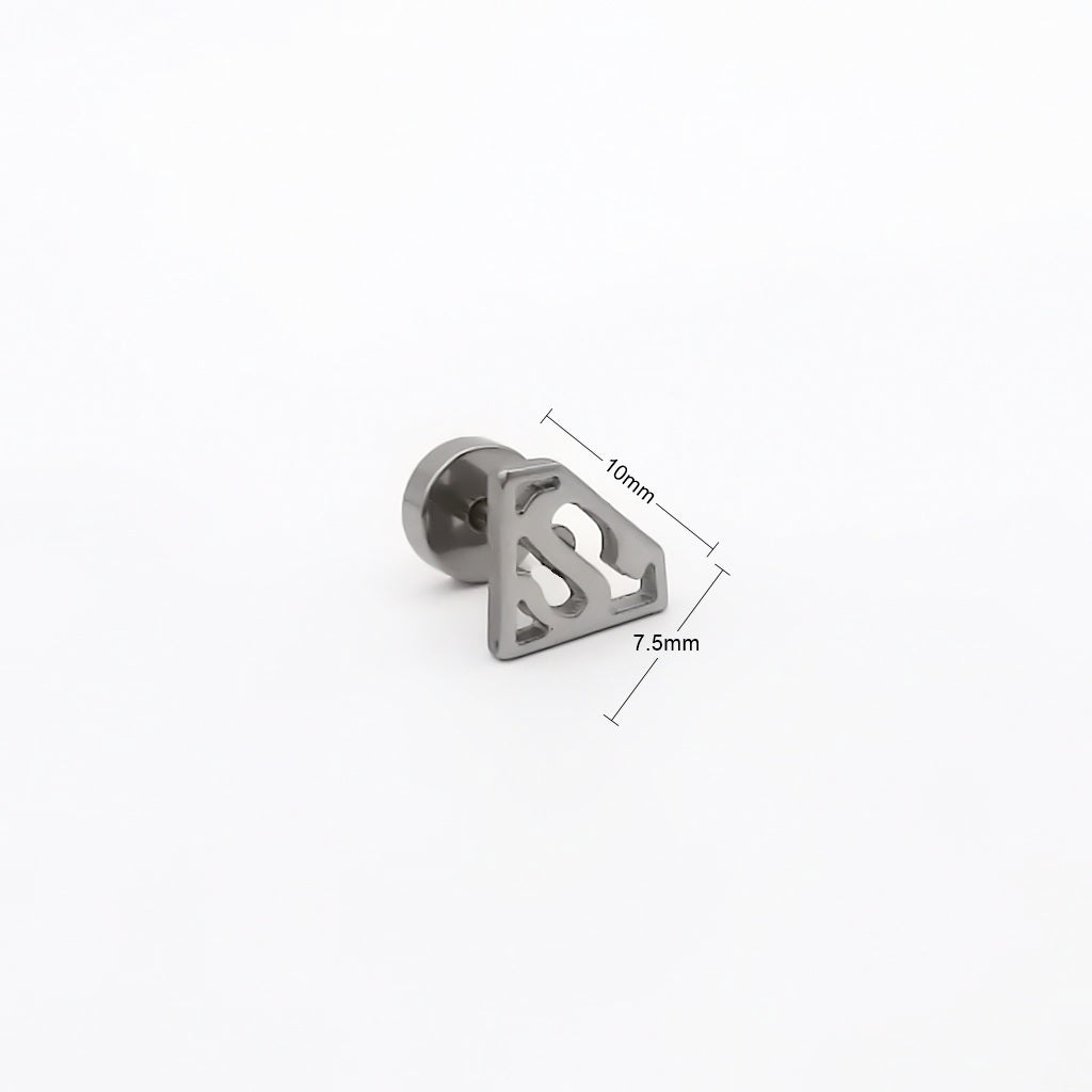 Stainless Steel Cutout S Shield Fake Plug Earring