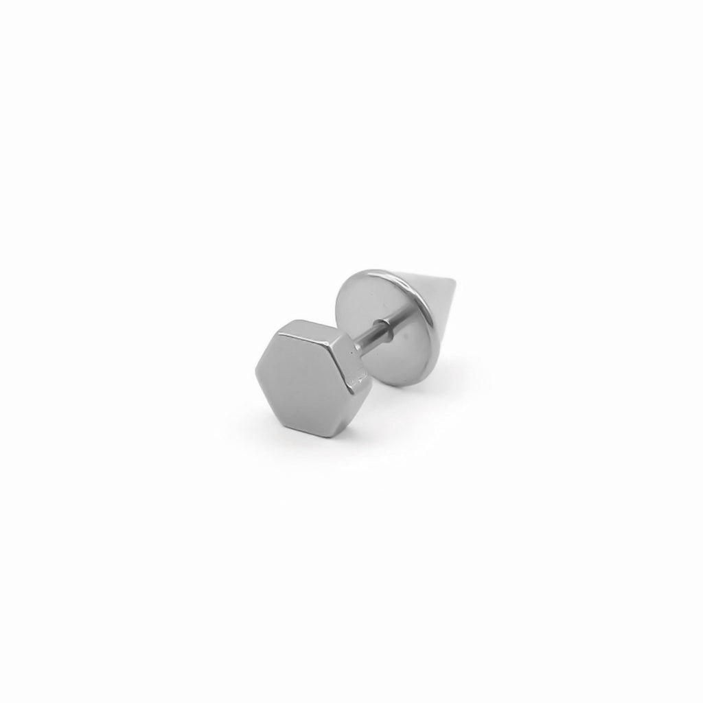 Stainless Steel Hexagon Spike Back Fake Plug Earring