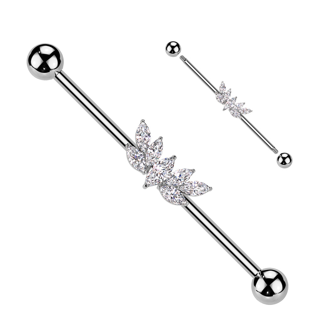 Marquise CZ Fan Industrial Barbell - Silver-Industrial Barbells-1-Glitters