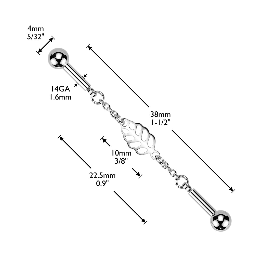 Centered Leaf Connector Chain Industrial Barbell - Silver