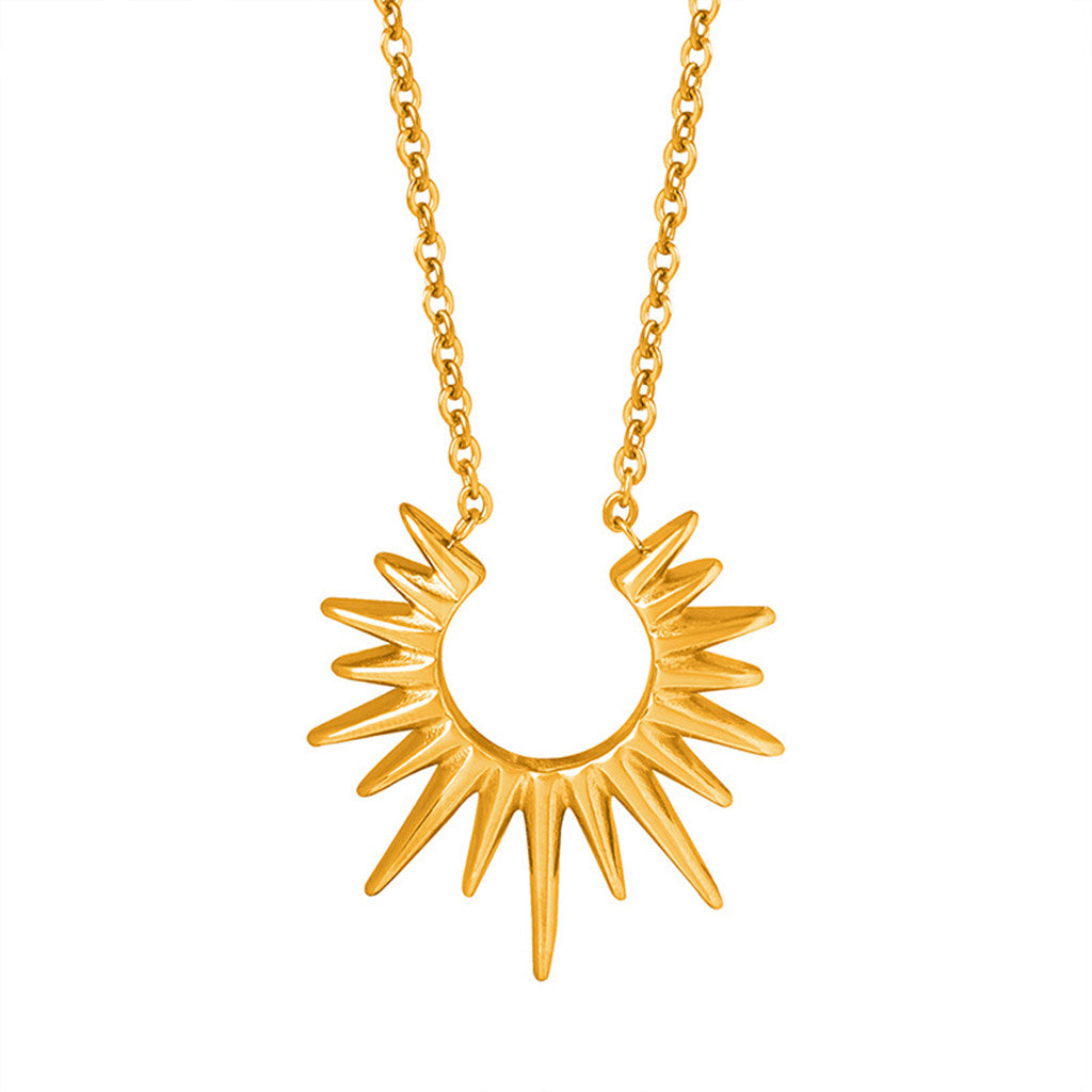 Stainless Steel Spiked Sun Pendant Necklace - Gold-Necklaces-1-Glitters