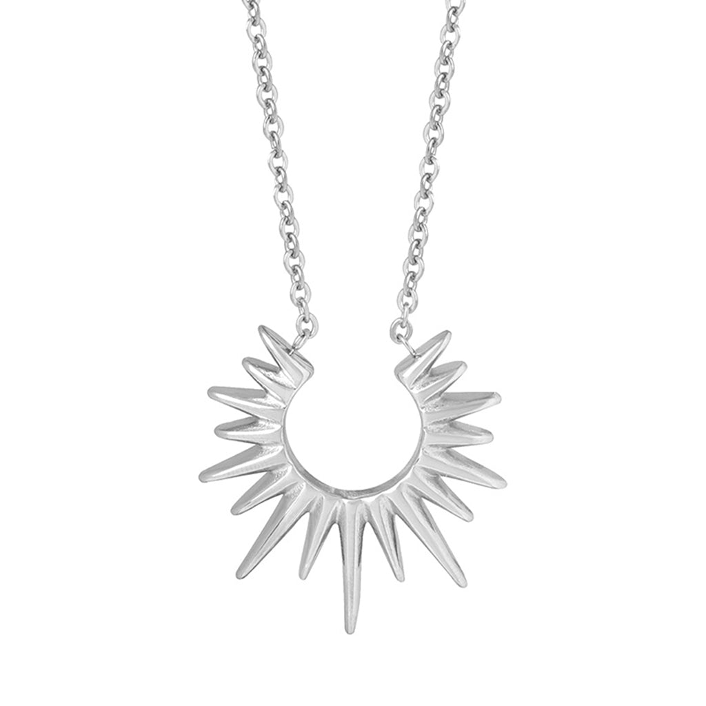 Stainless Steel Spiked Sun Pendant Necklace - Silver-Necklaces-1-Glitters
