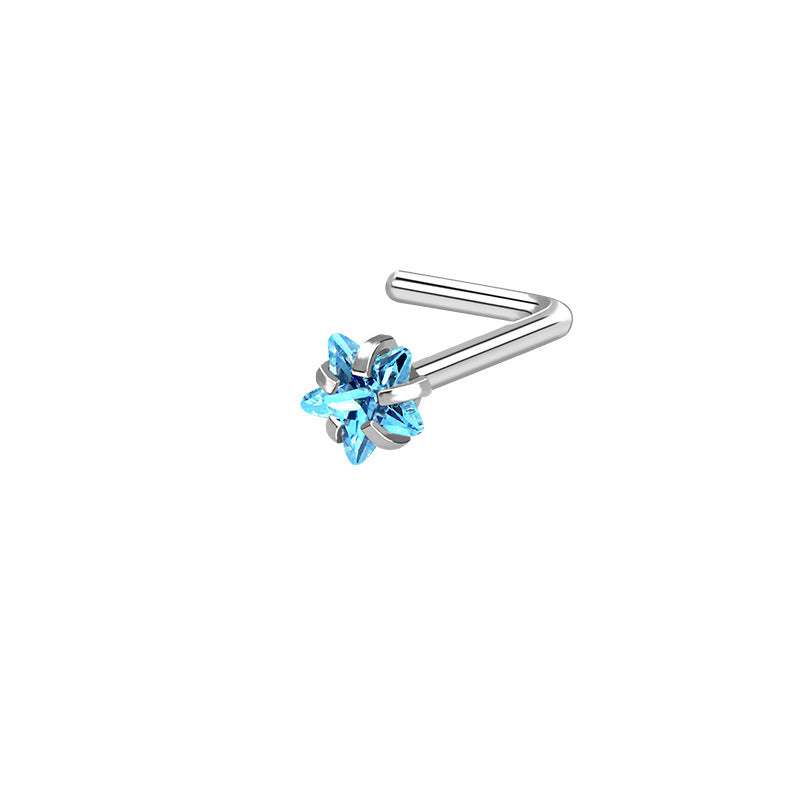3mm Star C.Z L Bend Nose Stud-Nose Studs-5-Glitters