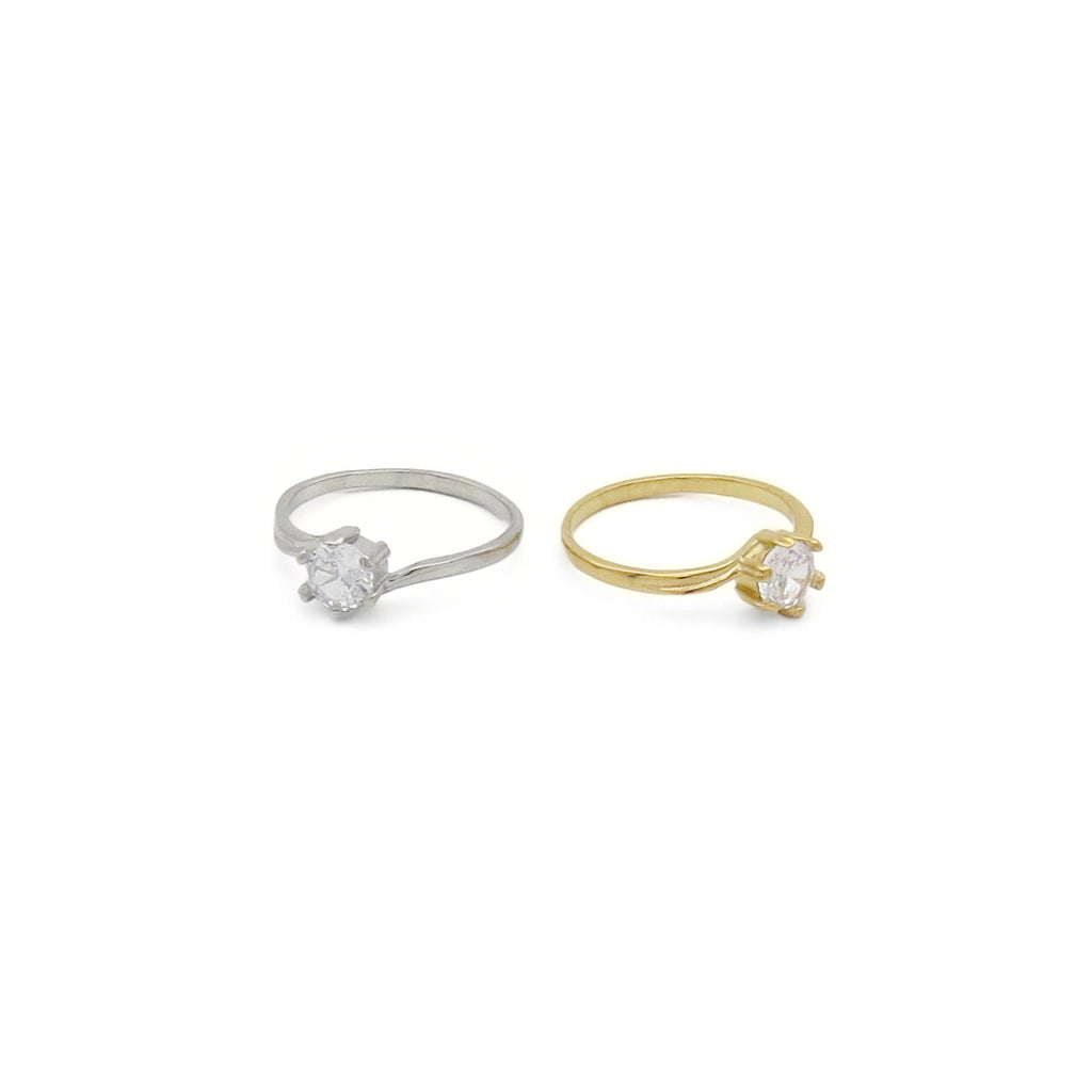 Stainless Steel Solitaire Ring with Round CZ Stone - Gold