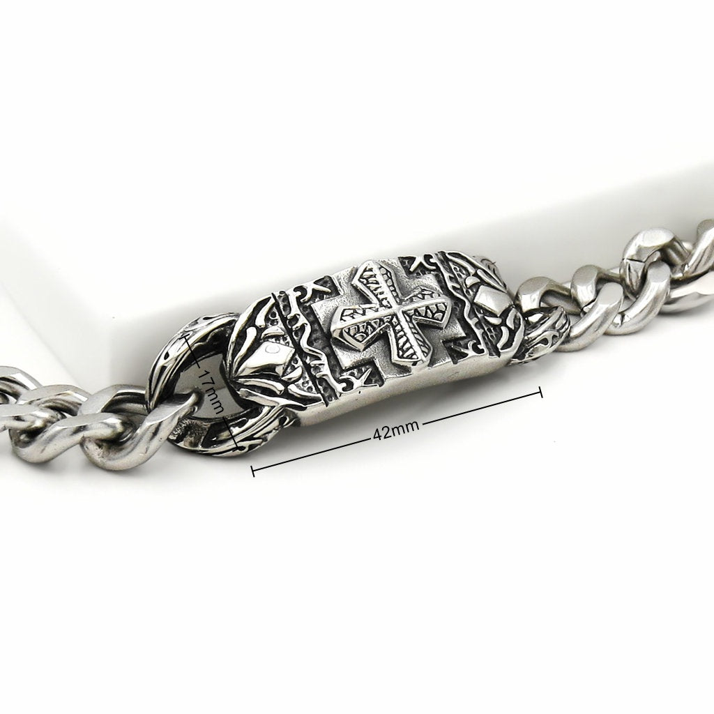 Stainless Steel Gothic Cross Curb Link Bracelet-Stainless Steel Bracelets-5-Glitters