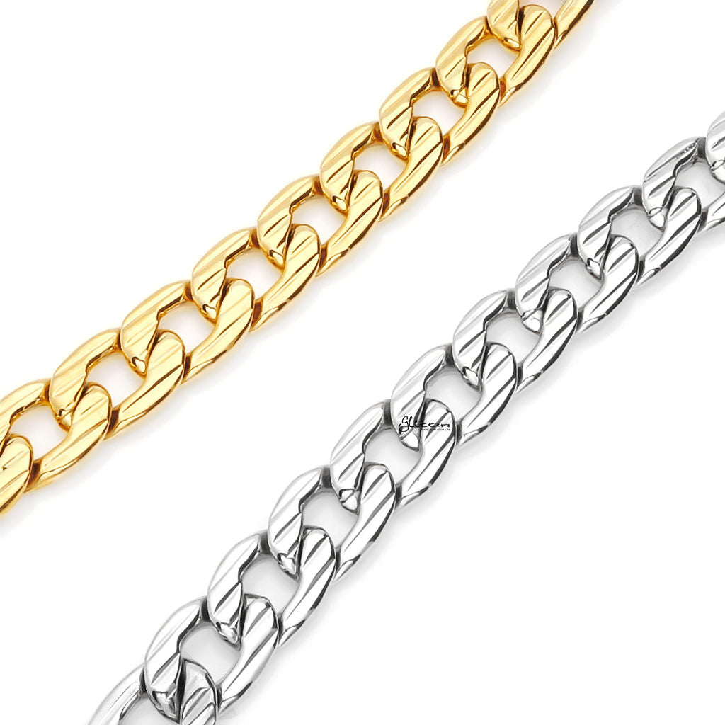 Stainless Steel 11mm Stripe Pattern Link Chain Necklace - Gold-Stainless Steel Chains-4-Glitters