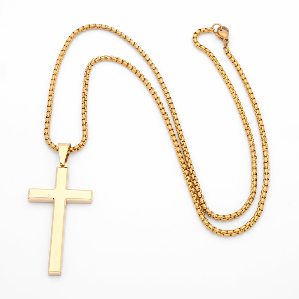 Glossy Mirror Polished Plain Cross Pendant - Gold-Pendants-4-Glitters