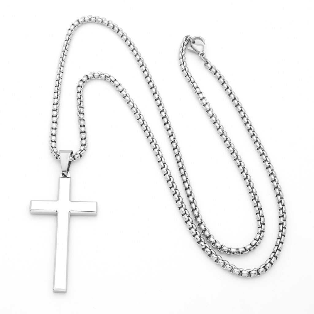 Glossy Mirror Polished Plain Cross Pendant - Silver-Pendants-4-Glitters