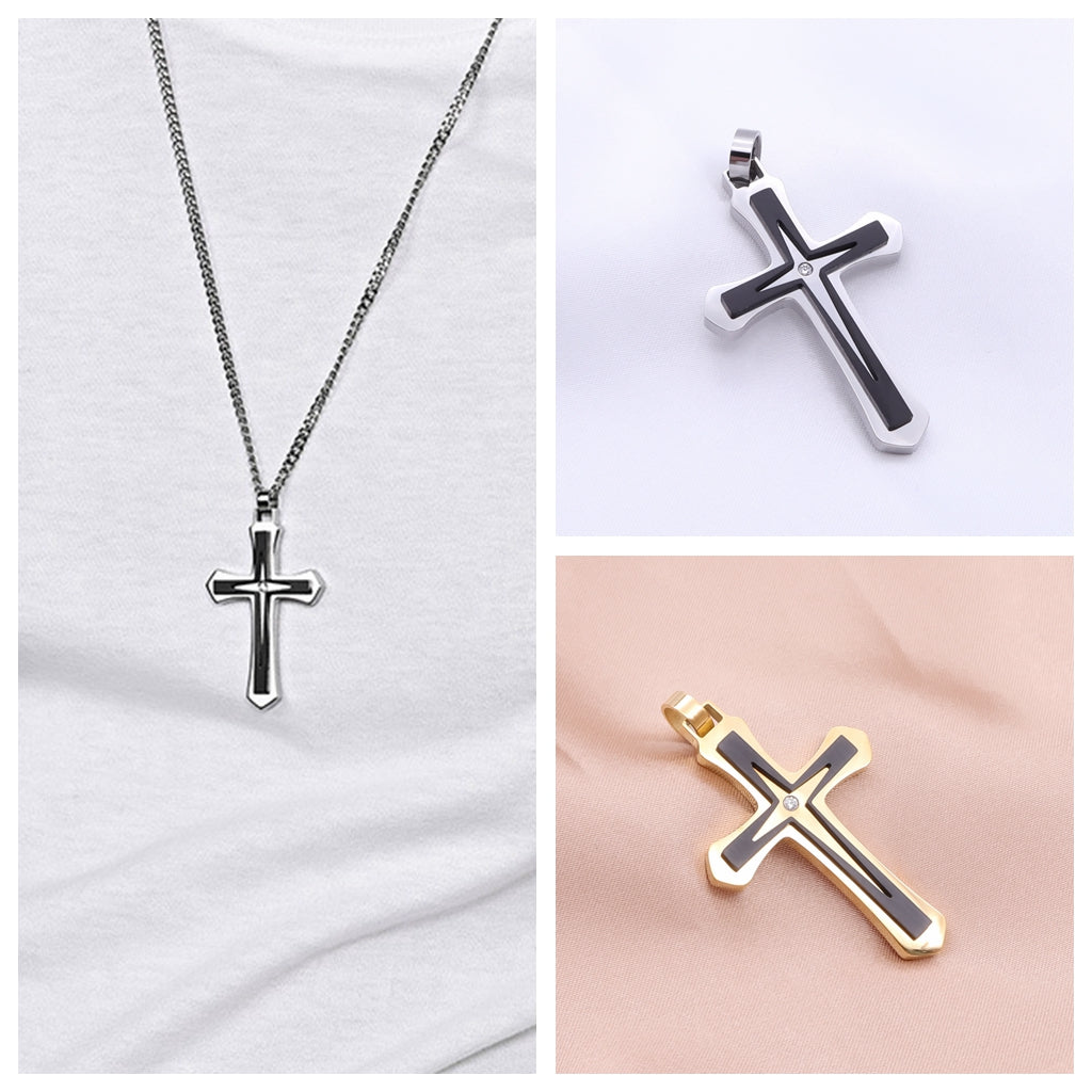 Double Layer Two-Tone Cross Pendant - Silver-Pendants-3-Glitters