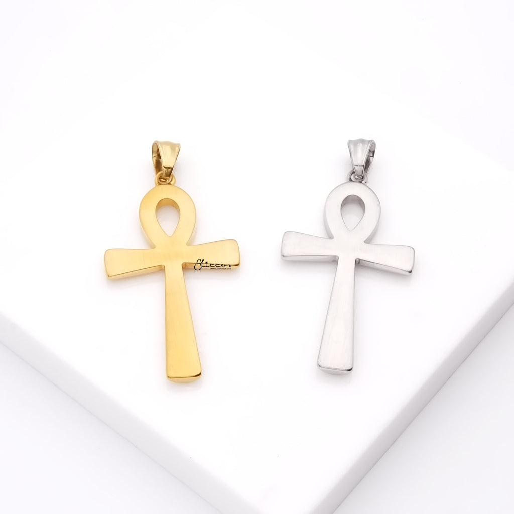 Stainless Steel CZ Ankh Cross Pendant - Gold-Pendants-3-Glitters