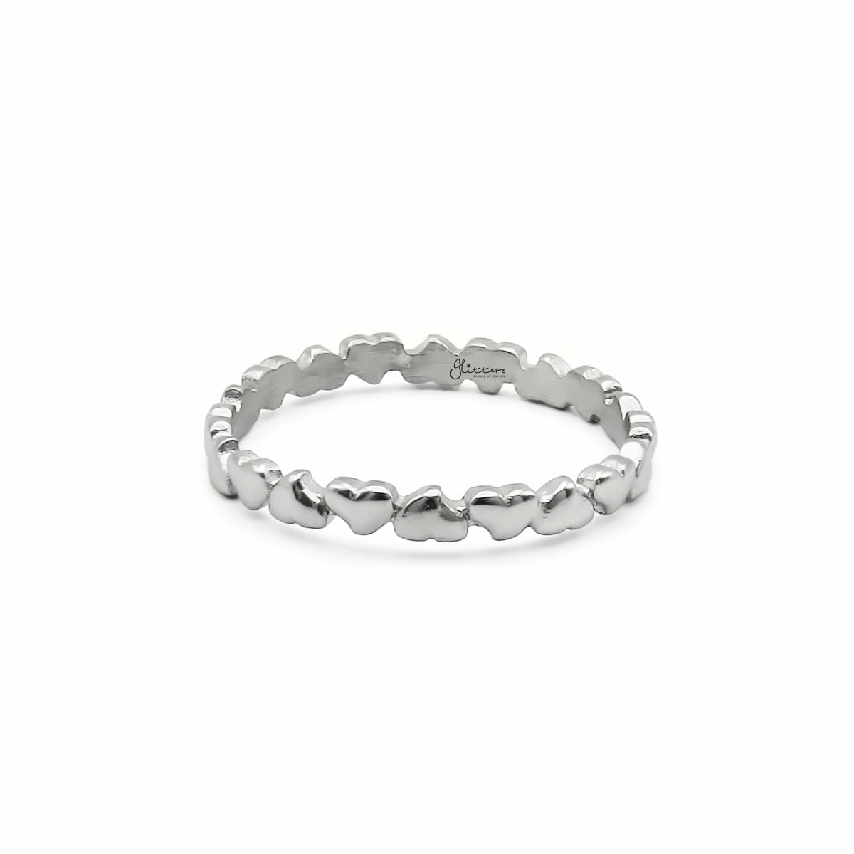 Stainless Steel Dainty Heart Eternity Band Ring - Silver-Stainless Steel Rings-2-Glitters