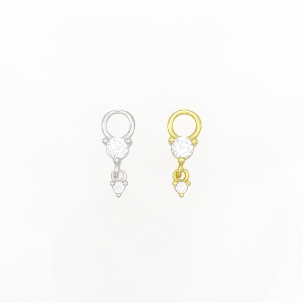 925 Sterling Silver Double Round CZ Hoop Earring Dangle Charm