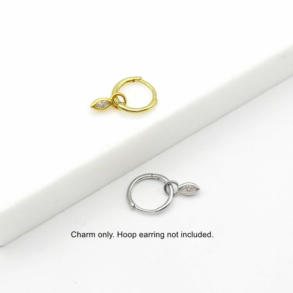 925 Sterling Silver Marquise CZ Hoop Earring Dangle Charm