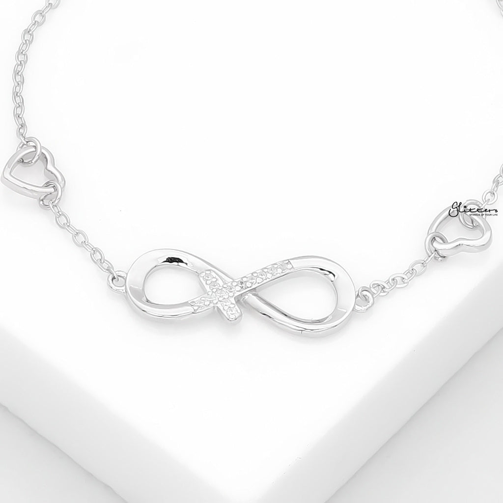 Sterling Silver Infinity with Cross Charm Bracelet-Sterling Silver Bracelets-2-Glitters