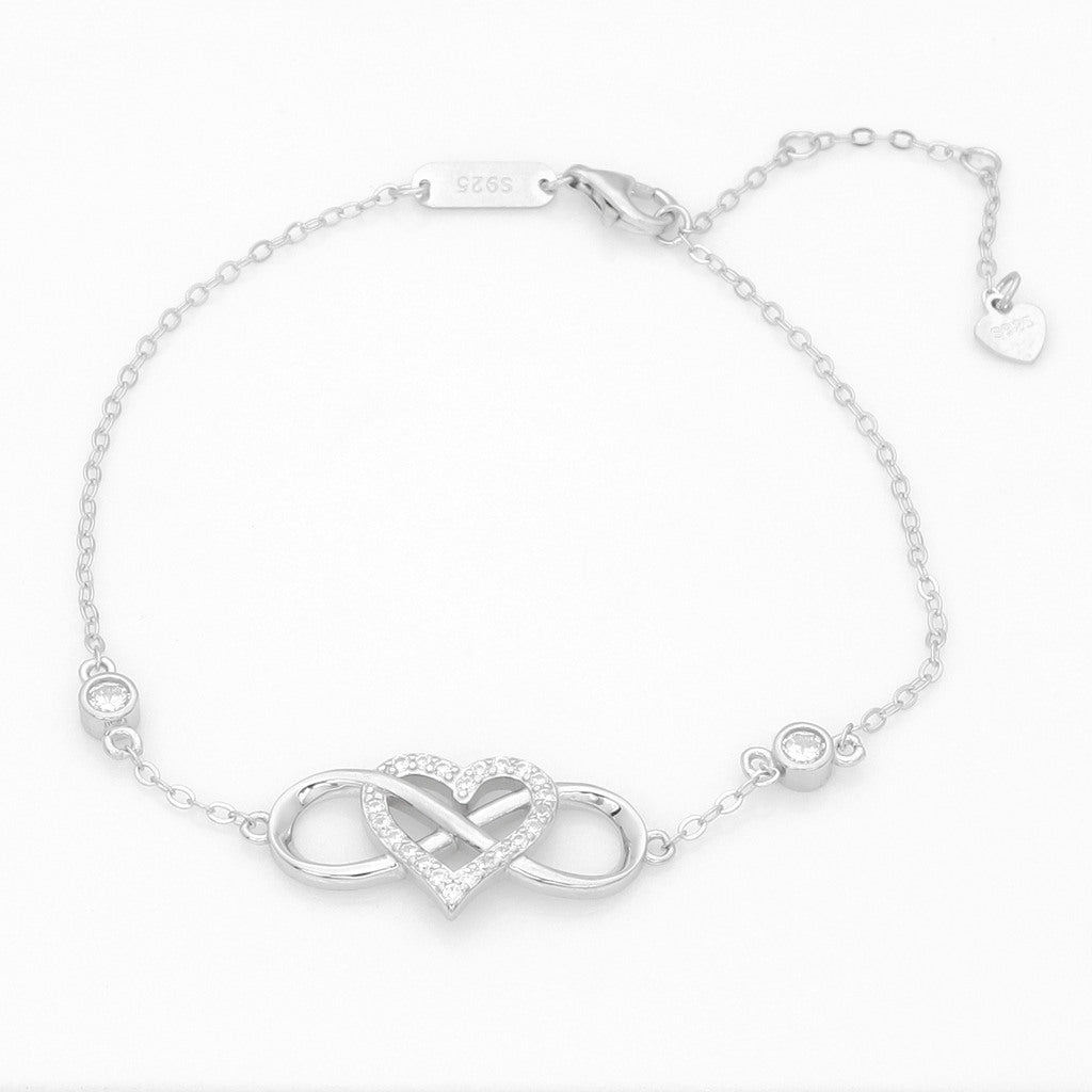 Sterling Silver Infinity with C.Z Heart Bracelet-Sterling Silver Bracelets-1-Glitters