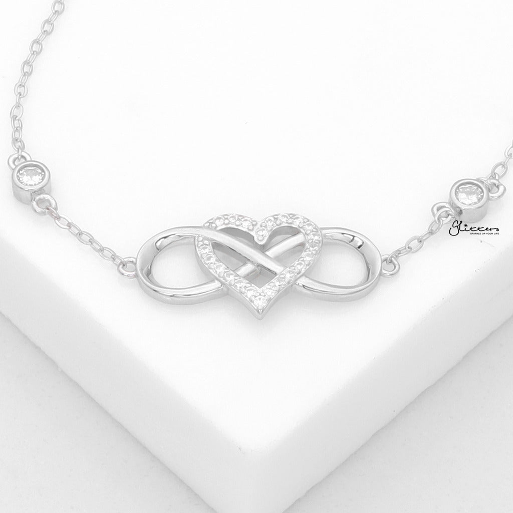 Sterling Silver Infinity with C.Z Heart Bracelet-Sterling Silver Bracelets-2-Glitters