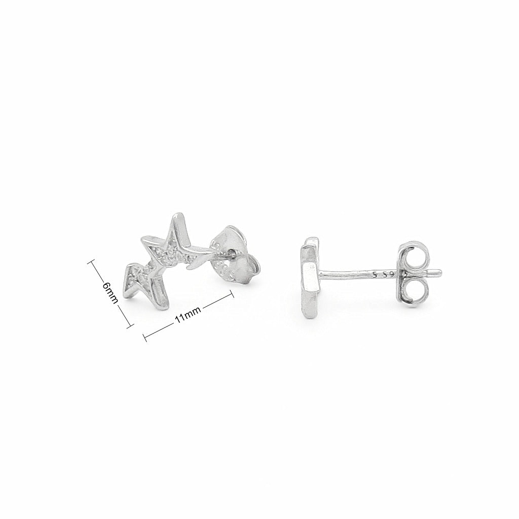 Sterling Silver Cascading Star CZ Stud Earrings