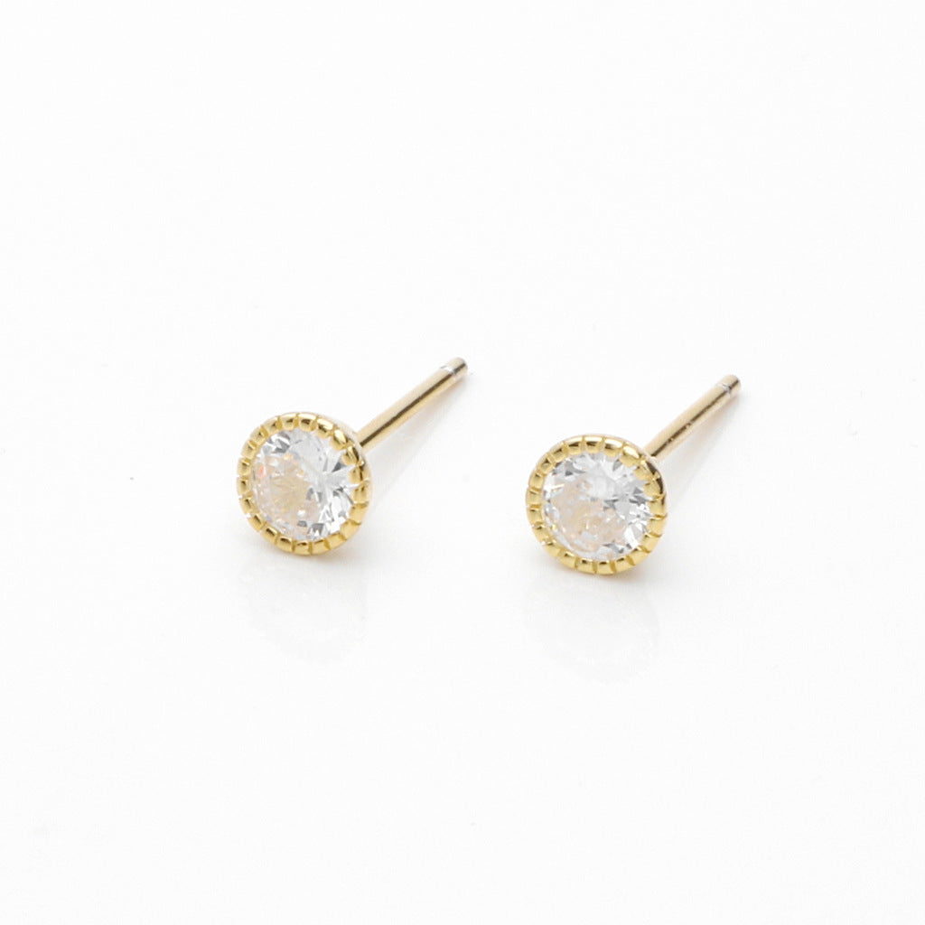 Round CZ Martini Stud Earrings - Gold-Stud Earrings-1-Glitters