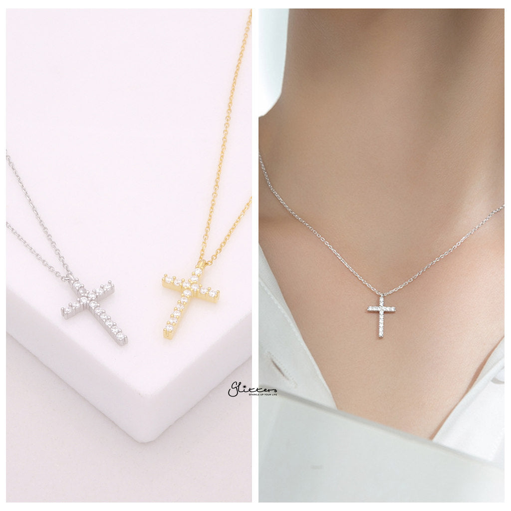 Sterling Silver Cross Charms Necklace - Gold-Sterling Silver Necklaces-3-Glitters