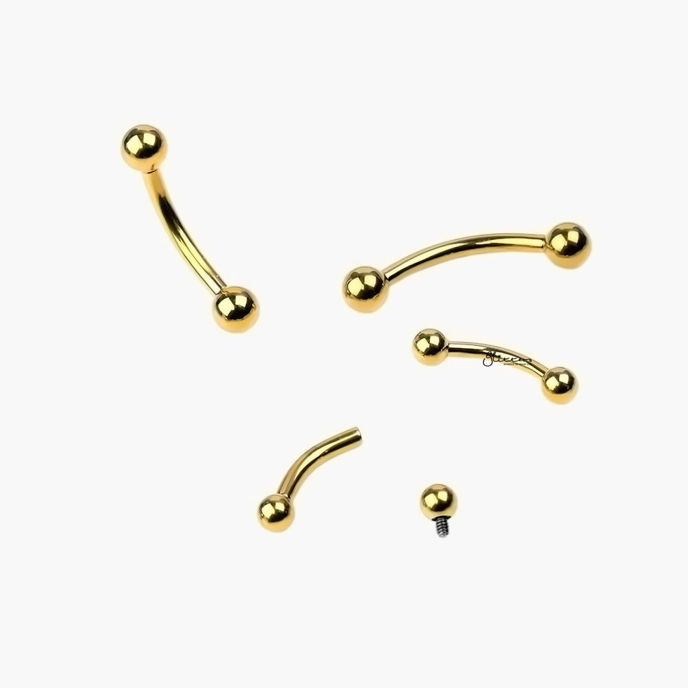 Titanium Curved Barbells with Internally Threaded Balls - Gold-Eyebrow-3-Glitters