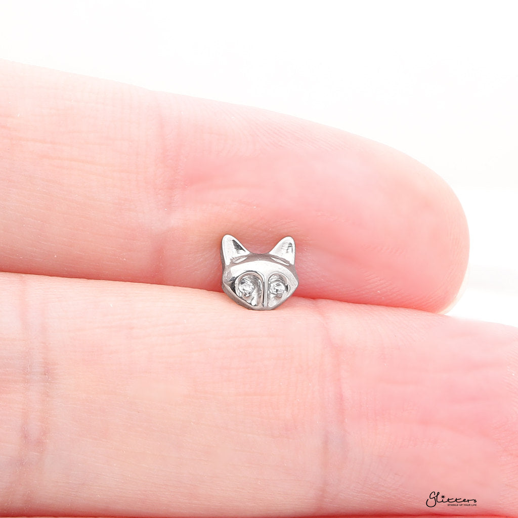 Fox Head Top Internally Threaded Flat Back Stud-Tragus | Cartilage | Daith | Conch-2-Glitters