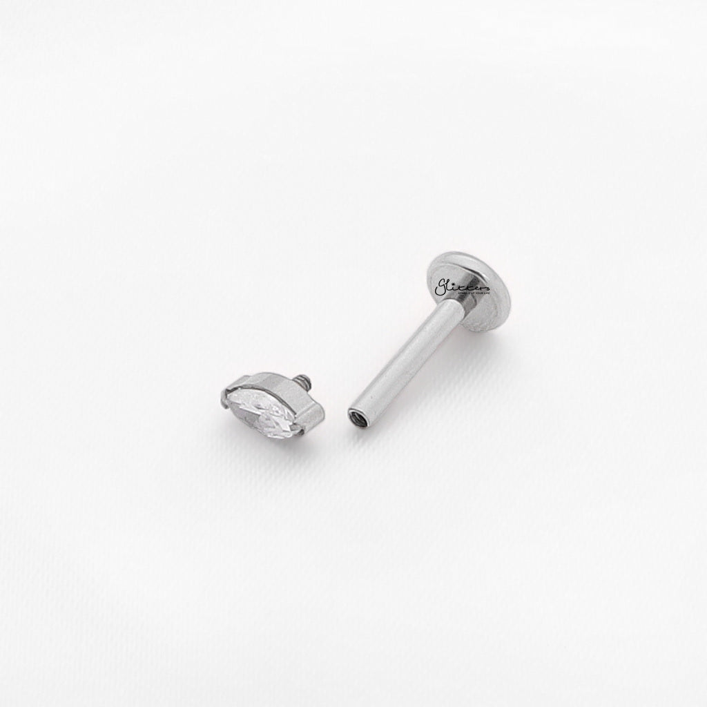 Marquis CZ Top Internally Threaded Flat Back Stud-Tragus | Cartilage | Daith | Conch-4-Glitters